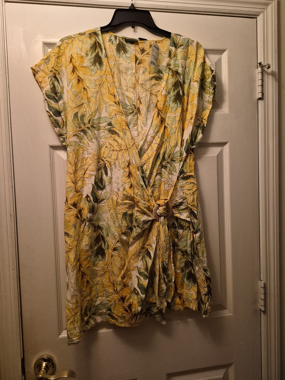 Tahari Yellow and Green Leaf-Print Swim Coverup
